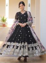 Faux Georgette  Black Festival Wear Emboirdery Zari Sequence Work Readymade Gown With Dupatta